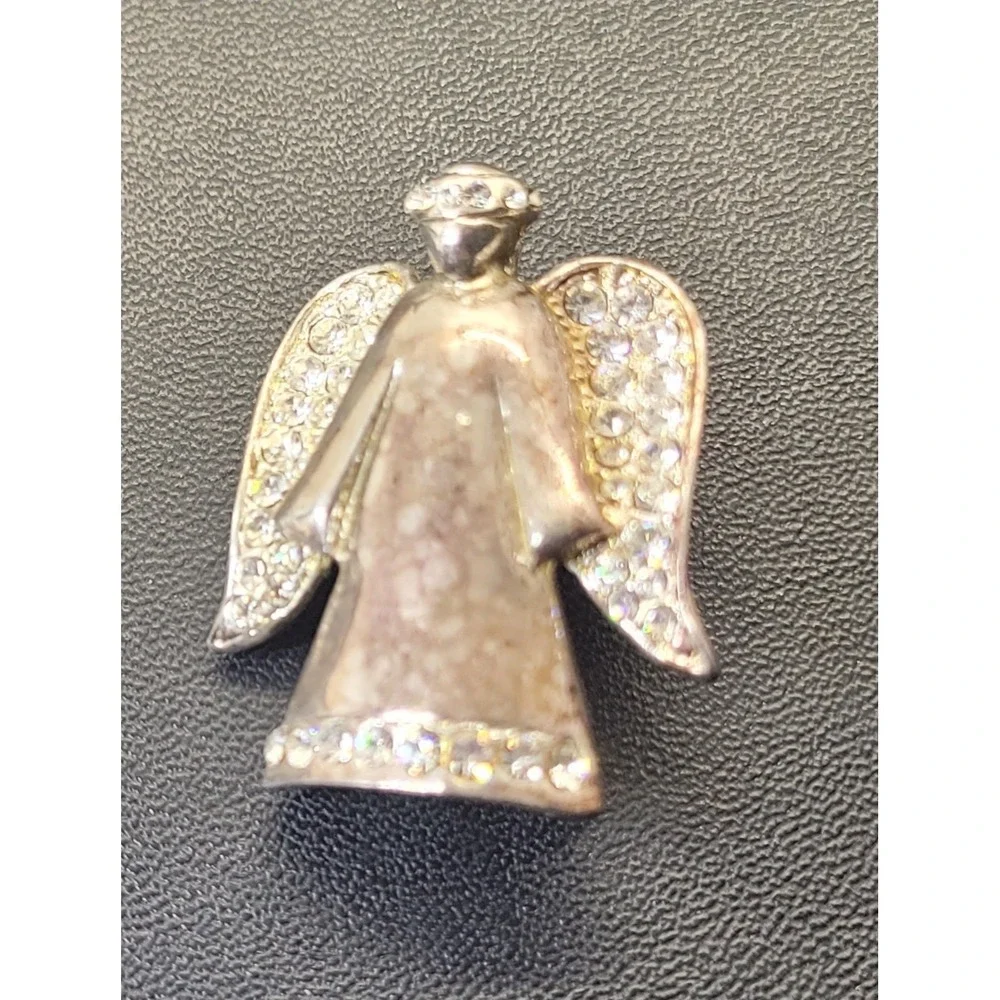 Unbranded Angel Brooch Pin Silver Tone Rhinestone OS Silver Good Vintage Style